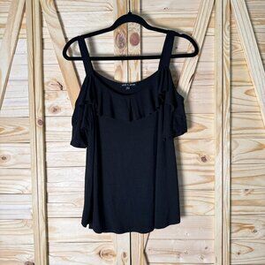 Large, Black, Cold Shoulder, Cable and Gauge Women's Top